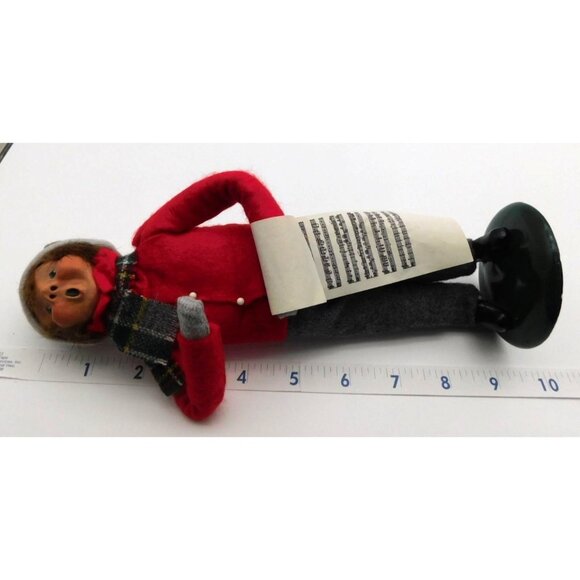 Vintage Byers Choice Carolers Boy with Sheet Music 1988 Red Jacket Plaid Scarf - Picture 7 of 7